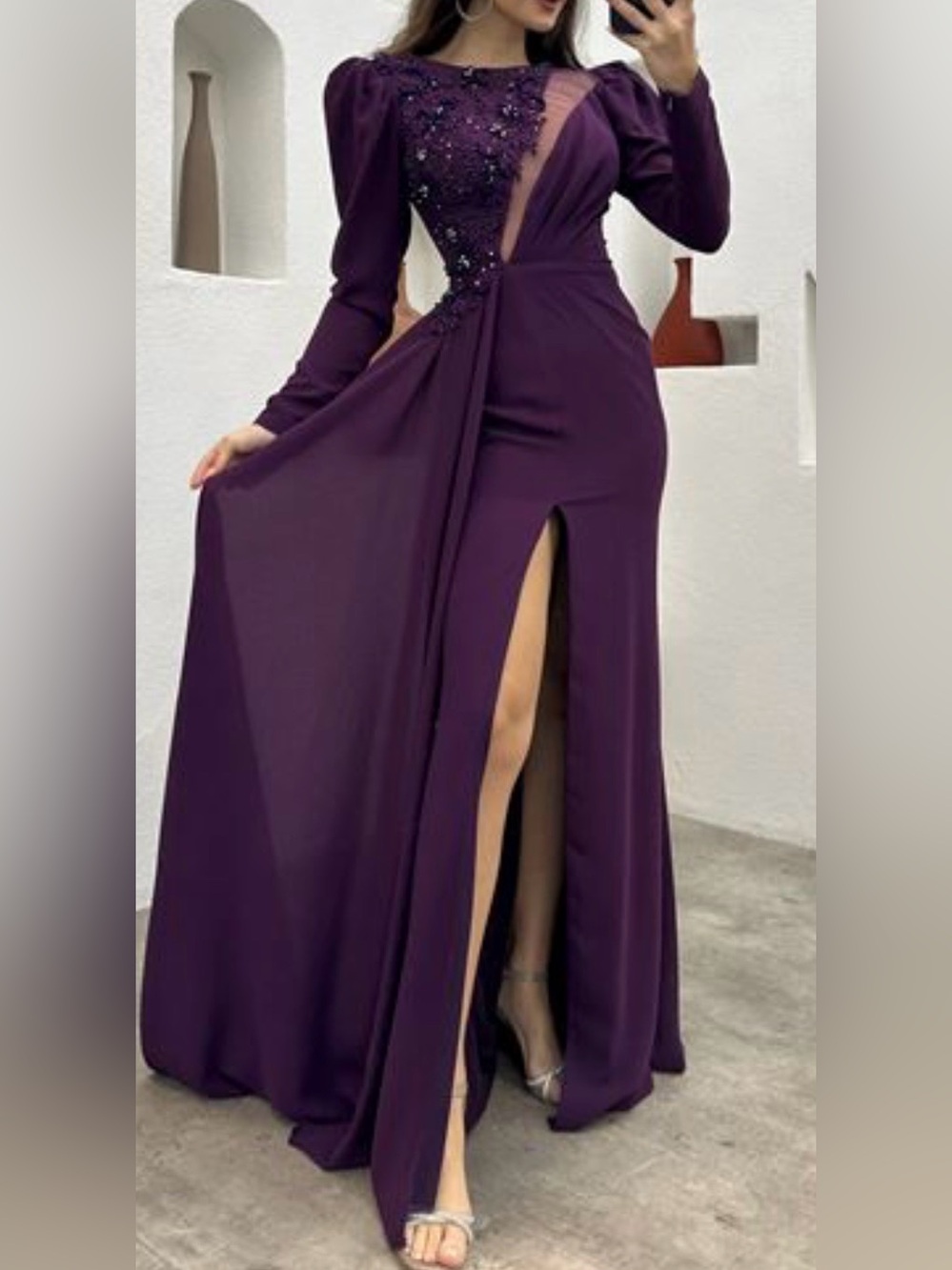 Elegant Purple Prom Dress with Beaded Detail